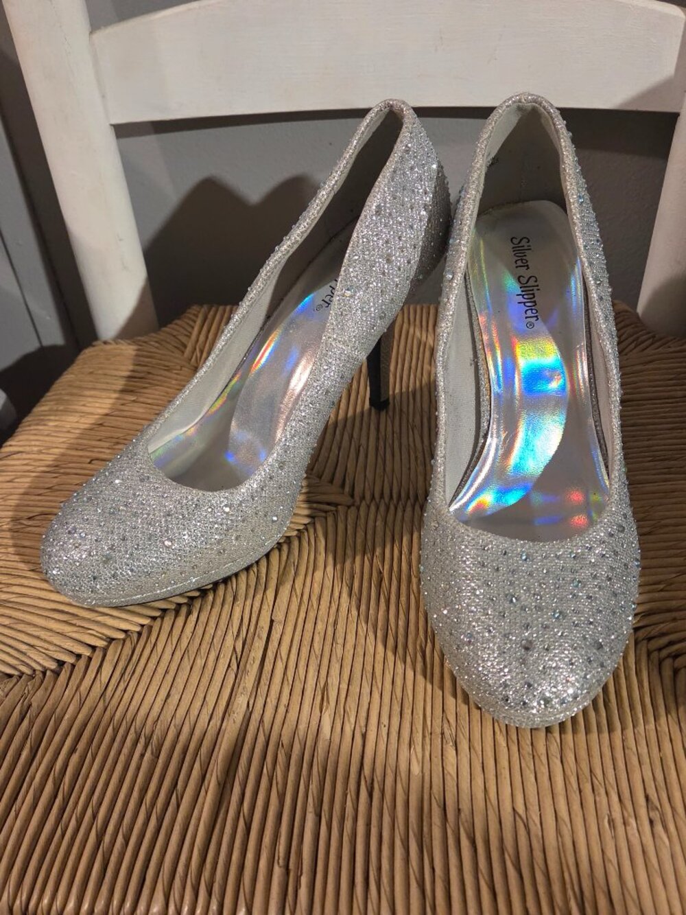 Silver women's high heels